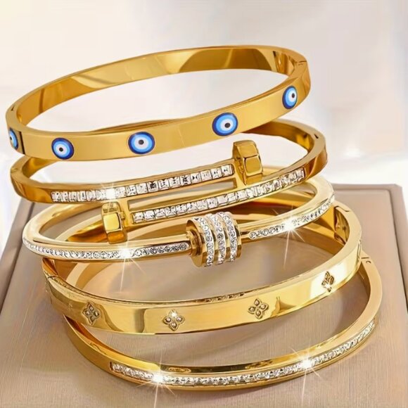 5pcs Set Elegant & Fashionable 18k Gold Plated Stainless Steel Luxury Bracelet